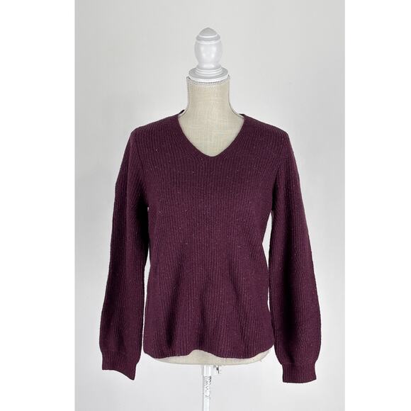J Jill Tweed V Neck Knit Sweater Pullover Womens Size Small Cabernet Purple New - Picture 1 of 12